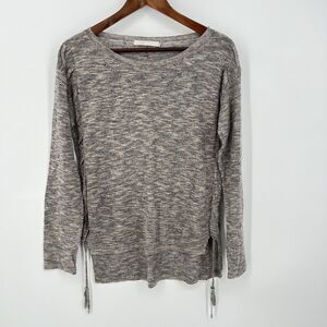One Grey Day Lace Up Sweater Womens Small Longsleeve Linen Silk
